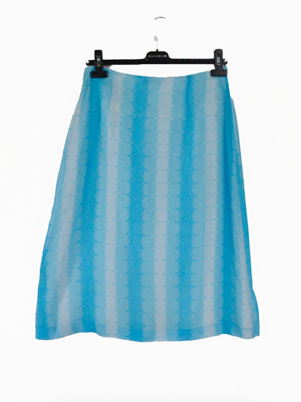 Vintage 90s Y2K Mod Inspired Blue Geometric Circle Pattern Silk Blue Midi Skirt